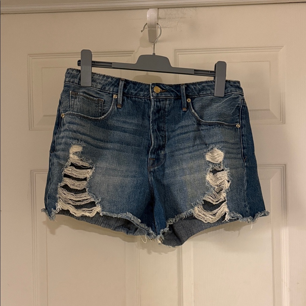 Good American Ripped Blue Jean Shorts